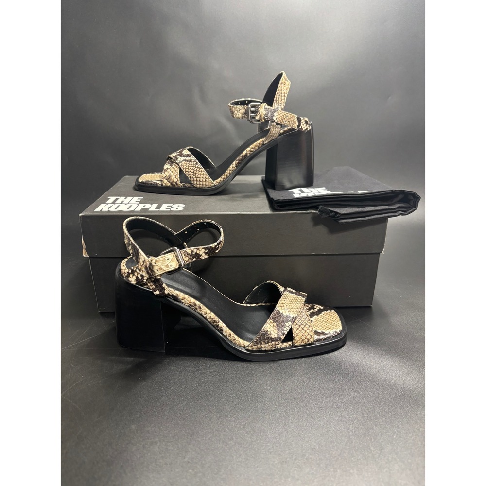 The Kooples NIB Snakeskin-embossed Leather Sandals Beige/Brown FR 39/US 8 $385‎